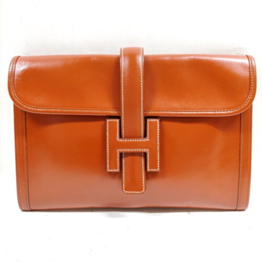 Hermes Clutch Bag Brown Leather